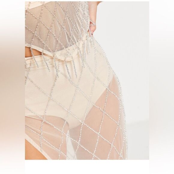 ASOS design Diamanté Side Slit Mesh Midi Skirt NWT - Picture 3 of 7